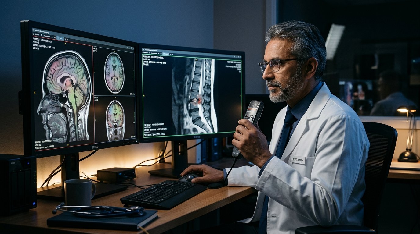 Senior Radiologist evaluating DICOM scans at MRI Hisar
